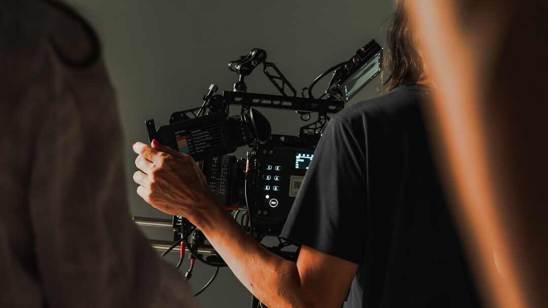 Corporate video production filming on professional set
