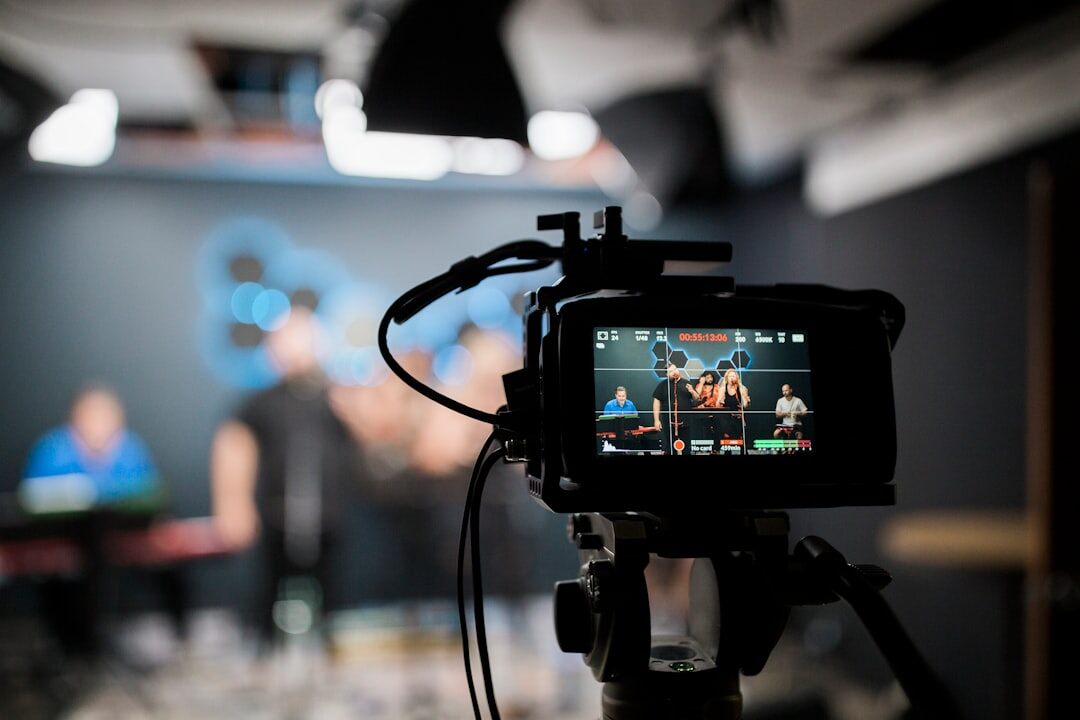 Interview recording setup with professional camera